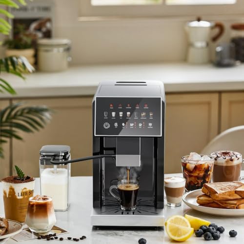 Image of Kismile Espresso Machine with Grinder, Automatic Espresso Maker with Milk Frother Steam Wand, Removable Water Tank for Latte & Cappuccino, Professional Coffee Machine for Home