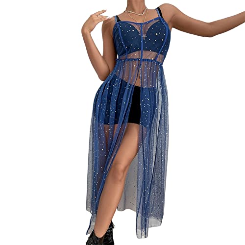 Women Sexy See Through Sheer Mesh Beach Cover Up Dress Sleeveless Maxi Glitter Sequin Split Bikini Dress Beachwear4