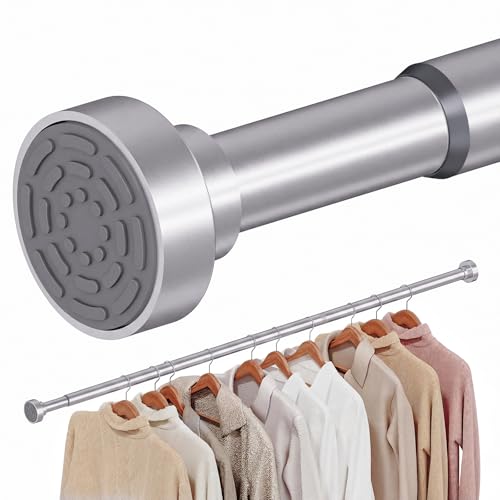 No Drilling Closet Rods for Hanging Clothes Non Slip Tension Rod with Heavy Duty Clothes Hanging Rod 17-69 Inches Adjustable Spring Closet Rod for Closet Wardrobe Bathroom Laundry RV Silver