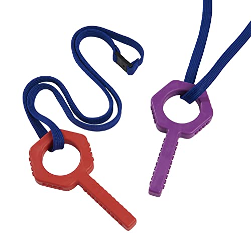 Sensory Direct Chewbuddy Pling Grab Chew & Lanyard – Pack de 2 juguetes sensoriales para un inquieto, masticar o dentición ayuda | para niños, motor oral o necesidades de ansiedad, rojo y morado