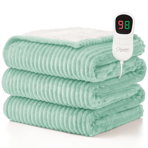 Image of Homemate Electric Heated Blanket Twin Size - 62 inchx84 inch Heating Blanket Twin Size 1 /2 /4 /6 /8 Hours Auto-Off 10 Heat Level Over-Heat Protection Soft Flannel Sherpa ETL Certification
