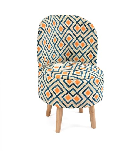 Image of NACIA Velvet Printed Ottoman Chair with Stool Combo | Dressing Table Chair for Bedroom Makeup Room Decor | Modern Upholstered Ottoman with Wooden Legs for Home (18x18x32 Inches, Yellow Box)