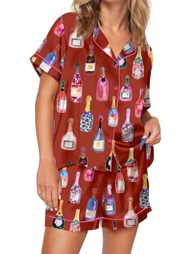 Image of SHESHOW Satin Pajamas for Women Set Preppy Animals Pjs Short Sleeve Shorts 2 Piece Loungewear Sets XS-XXL