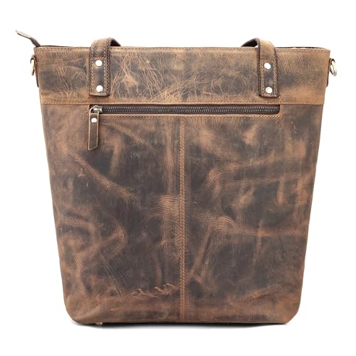 Image of Goatter Genuine Leather Large Tote Bag for Women - Spacious Brown Shoulder Handbag for Office, College, or Travel Use