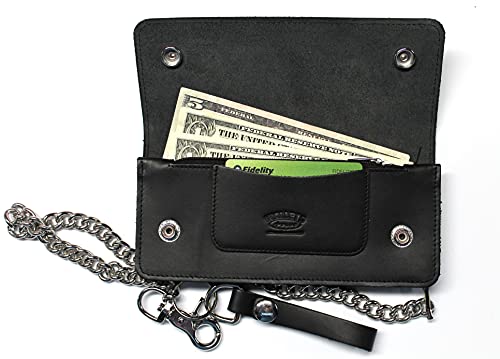 Slim Biker Wallet Premium Leather with 18 inch Chain (Black)2