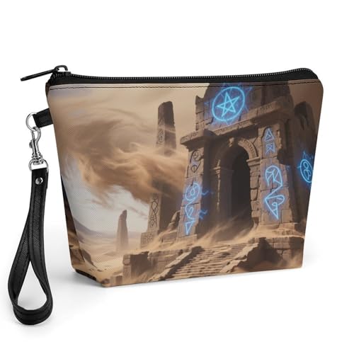 Bolsa de maquillaje Ancient Ruins con asa para evitar desorden en el bolso de cosméticos