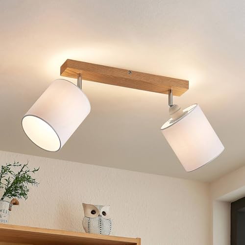 Lindby Strahler Imarin (Skandinavisch) aus Holz (2 flammig, E27) - Deckenlampe Deckenleuchte Lampe Spot Wohnzimmerleuchte