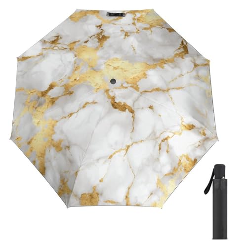 Parapluie compact solide ACEPrints marbre blanc finitions olive doré