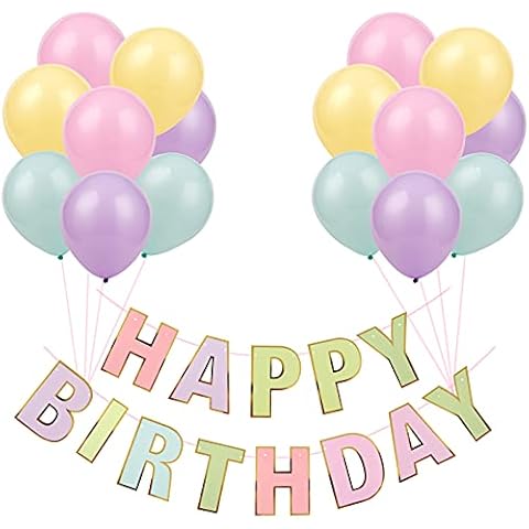 Happy Birthday Banner Bunting Macaron Balloons Latex Balloon Party Banners for Boys Girls Pastel Birthday Banner Decorations Cover