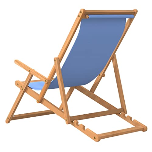 Vidaxl Deck Chair, Patio Sling Chair For Balcony Deck Porch, Folding Adjustable Beach Chair For Deck Beach Pool Garden, Solid Wood Teak Blue #TOP4