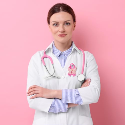 Image of Landical 60 Pcs All Cancer Awareness Pins Bulk Breast Cancer Awareness Lapel Pins Pink Multicolor Ribbon Items Supplies for Hats Backpacks Clothing Women Gifts