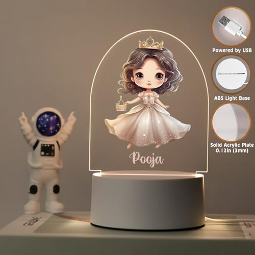 Image of SNAPTRAP LED Name Light Customized for Girls | Personalized Princess Acrylic Night Lamp with Custom Name | Fairy, Ballerina & Royal Dress Designs | USB Nursery Night Light Gift (Chibi White)