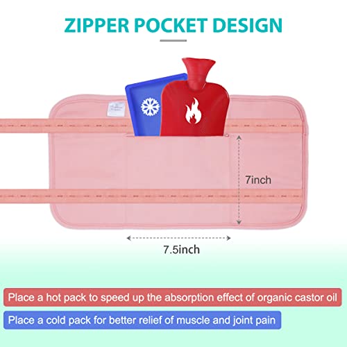 Castor Oil Pack Wrap, 2Pack Reusable Organic Castor Oil Packs Kit For Liver Detox, Adjustable Elastic Strap, Comfort Flannel Cotton, Anti Oil Leak, Washable (Pink) #TOP5