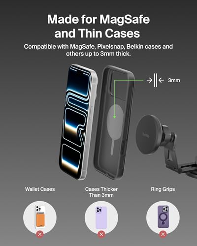 Image of Belkin Tesla Phone Mount, Magnetic Wireless Car Mount for EV (Strong Magnet) w / 3.3ft USB C Cable, Qi2 MagSafe Compatible Fast Charging for iPhone 17 /16 /15, Model 3, Model Y, etc. - Tesla Accessories