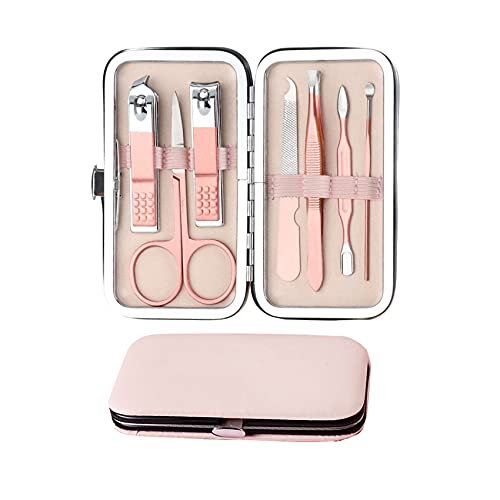 JeoPoom Maniküre Set[7 Stücke], Pediküre Kit, Nagelknipser Set, Nagel Schere Nagelpflege Nagelknipser Etui, Professionelle Edelstahl Pediküre Nagelknipser, Nagelpflege Werkzeuge für Reise (Rosa)