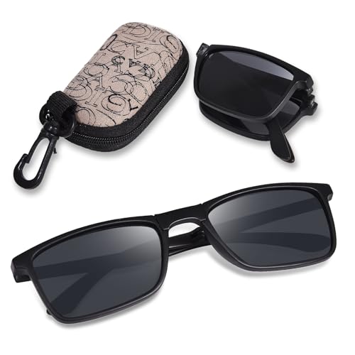 OPTOFENDY Folding Reading Glasses for Women Men, Small Spring Hinge Readers, Portable Blue Light Glasses with Zipper Case