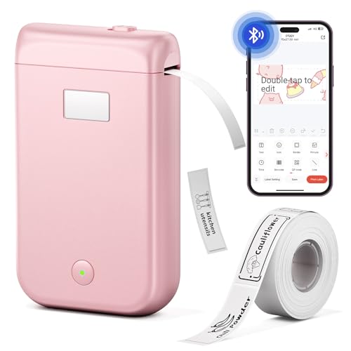 Image of Label Maker Machine with Tape, Label Makers with Multiple Templates, Mini Label Maker Widely Used in Home Office School Organization, Bluetooth Label Printer Easy to Use for Small Labels, Pink