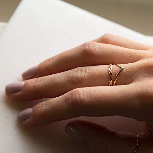 Dremmy Studios Gold Chevron Stackable Rings For Women 14K Gold Filled Tiny Dainty Handmade Knuckle Thumb V Shape Rings Minimalist Rings Engagement Wedding Band For Her #TOP1