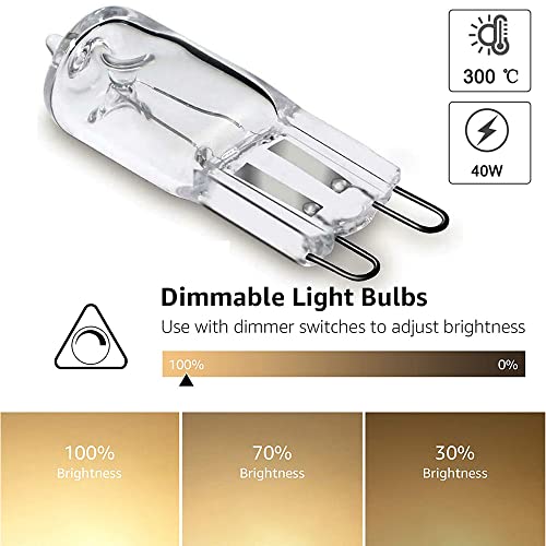 GLOWANTS 2er Pack Backofenlampe G9 Halogen 40W 230V Backofen-Lampe für Backofen, Fagor- und Mikrowellen 300 Grad C Hitzebeständige Glühbirnen.
