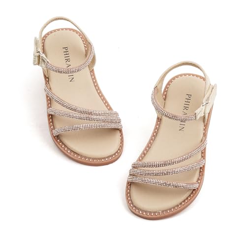 Image of PHIRAMIN Toddler Girl Sandals - Flower Girl Dress Shoes Open Toe Little Kid Flats