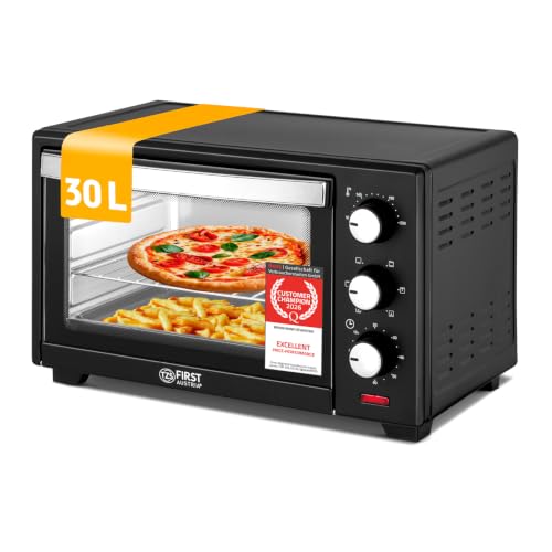 TZS First Austria - Mini Forno 30L 1600W - Fornetto con regolazione della temperatura fino a 230°C - Con timer di 60 min, 3 altezze di inserimento, teglia e griglia - Per cucine piccole e campeggio