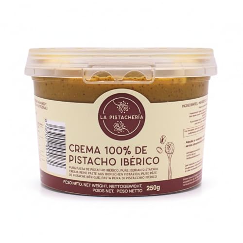 Crema 100% de Pistacho Ibérico – Pasta Pura de Pistacho Natural sin Azúcar ni Aditivos – Textura Cremosa para Postres, Repostería, Desayunos y Recetas Saladas - La Pistachería (250 gr)