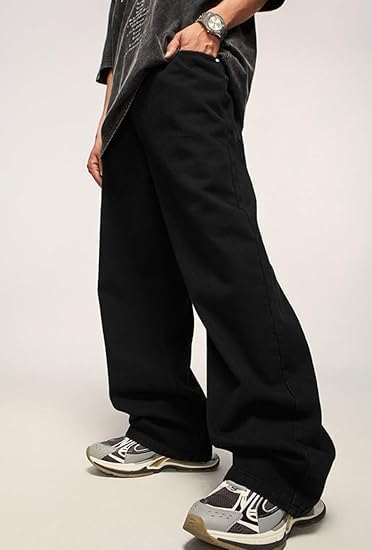 HUNGSON Mens Baggy Jeans for Men Women Y2k Skater Vintage Plain Pants Casual Wide Leg Jeans Loose Fit Denim Jeans - Image 2