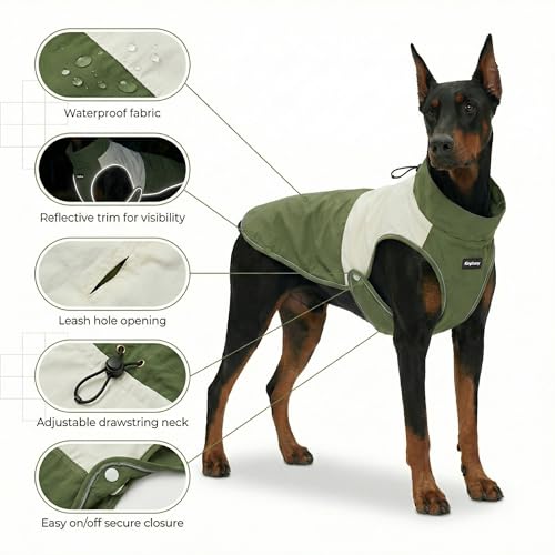 Kinphony Waterproof Dog Raincoat with Harness Opening, Reflective Dog Rain Jacket for Dogs, Adjustable Drawstring Neck & Secure Belly Strap, Windproof Outdoor Pet Coat, Green (Large) by KINPHONY - Image 2