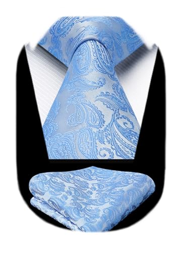 Image of HISDERN Ties for Men Paisley Tie and Pocket Square Woven Classic Floral Mens Ties Handkerchief Set Wedding Party Necktie