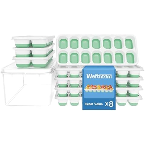 Silicone Ice Cube Trays with Lid and Bin, 8 Pack, Easy-Release Stackable Molds for Freezer, BPA-Free and Odor-Free for Drinks, Cocktails, and Coffee Cover