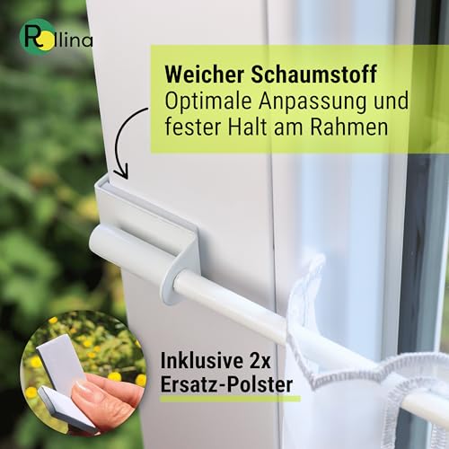 Rollina Gardinenstange zum Klemmen ohne Bohren | Klemmstange für Gardinen & Scheibengardinen | Vorhangstange Klemmstange ausziehbar 60–90 cm und Rahmenstärke 13-17 mm | Vitragenstange weiß Metall