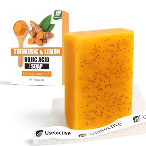 Uselective Kojic Acid & Turmeric Soap Bar for Dark Spot removal - Skin Lightening Soap with Vitamin C, Retinol, Shea Butter & Lemon Oil - for Face, Body, Underarms - SLS Free, for Oily & Dry Skin