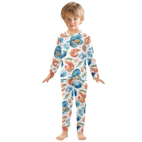 Pajama Sets Long Sleeve Seafood Pattern Print Lobster Soft Comfy Sleepwear 2 Piece PJS 3-8T2