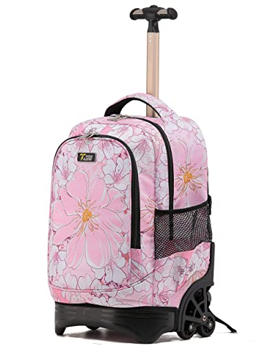 NEW TILAMI 18 Inch Rolling Backpack with Wheels for Girls Boys Kids Laptop Backpack School Travel Pink Flowers