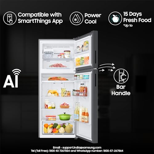 Image of Samsung 415 L, Optimal Fresh+, Digital Inverter, Frost Free Double Door WiFi Embedded Refrigerator (RT45CG662BB1TL, Black Matt)