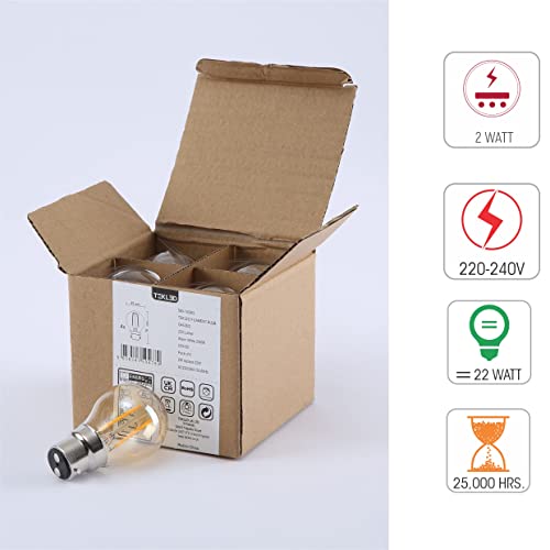 TEKLED® G45 Filament Vintage LED Bulbs | B22 Bayonet Cap | Energy Saving 2W Light Bulb 22W Equivalent | NONDIMMABLE Amber 2400K 220LM | 4-Pack | Warm White - Image 3