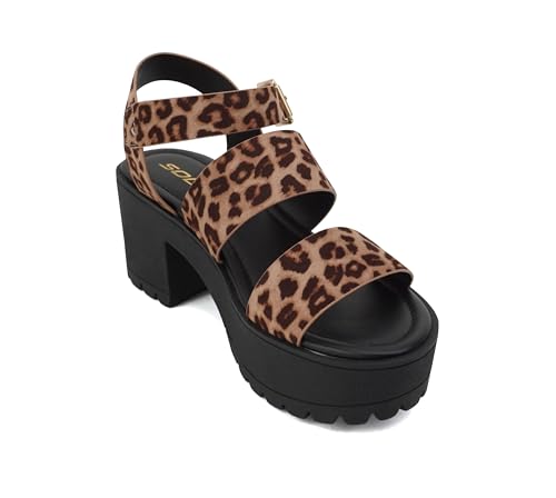 Image of Soda ACCOUNT ~ Women Open Toe Two Bands Lug sole Fashion Block Heel Sandals with Adjustable Ankle Strap