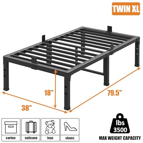 Image of FUIOBYVV Twin XL Bed Frames 18 Inch Heavy Duty Metal Platform Bed Frame Twin Size Support Up to 3500 lbs,No Box Spring Needed,No Shaking,Steel Slat Support,Noise Free,Easy Assembly