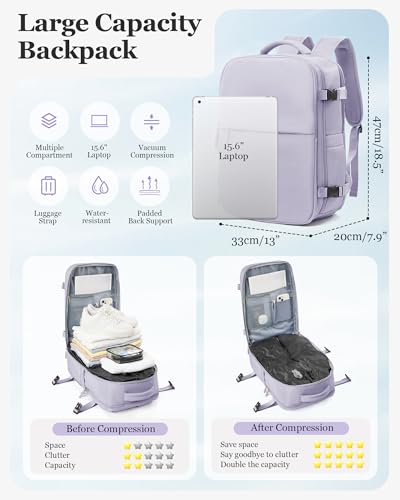Large Vacuum Travel Backpack Air Vacpack Vacuum Compression Seal Bags with Pump Flight Approved Carry on Luggage Personal item Travel Bag Laptop Backpack with Shoe Compartment Purple2