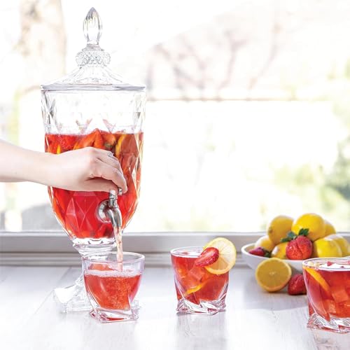 Image of 3 Liter Glass Iced Drink Dispenser with Spout & Tap, Glass Lid - Set of 1 Cold Beverage Dispensers for Water,Beer, Cocktails, Detox Drinks, Home & Restaurants,Office,Bar, Party (VM-09)