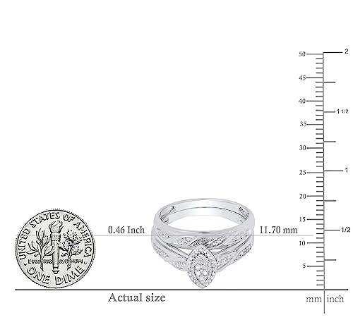 Dazzlingrock Collection Round White Diamond Marquise Frame Ring Band Set for Women (0.09 ctw, Color I-J, Clarity I2-I3) in 925 Sterling Silver4