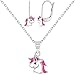 Produktbild Schmuckset Halskette und Ohrringe, 925 Sterlingsilber, rosa Emaille, Einhorn, 40,6 cm