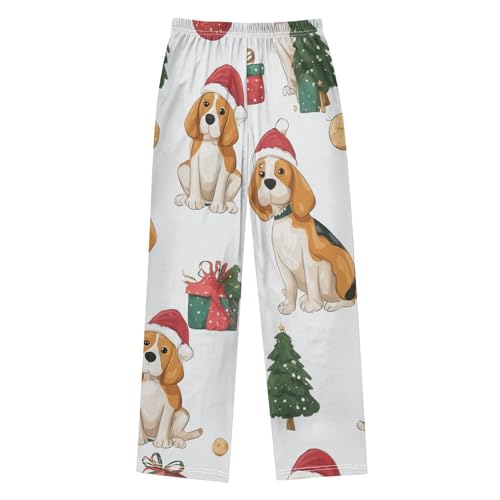 Beagle Christmas Tree Ball Boys Long Pants Soft Trousers Elastic Waist Kids Lounge Bottoms with Pockets S-XL2