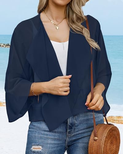 Image of Womens Summer Tops Short Shrugs Kimono Cardigans Casual Chiffon Bolero Jackets 2026