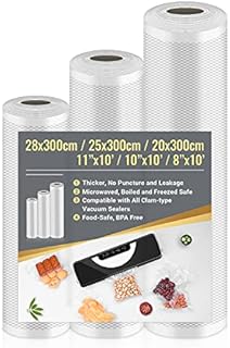 3 Rolls Vacuum Food Sealer Rolls, Vacuum Food Sealer Bags 28cm x 300cm & 25cm x 300cm & 20cm x 300cm, Vacuum Sealer Rolls, Vacuum Sealer Machine Bags