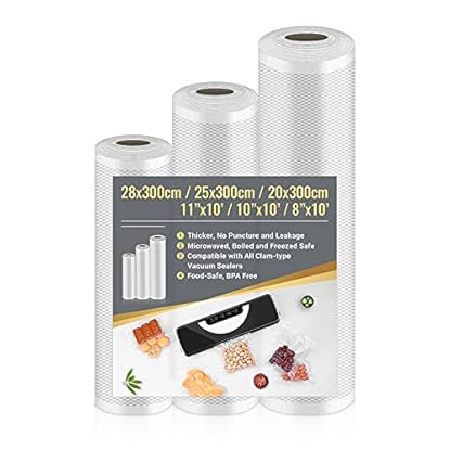 Foto di Sacchetti Sottovuoto Alimenti 3 Rotoli 20/25/28x300cm, Sacchetti Sottovuoto per Macchina Sottovuoto e Sous Vide Cucina, Buste Sottovuoto Alimenti Senza BPA