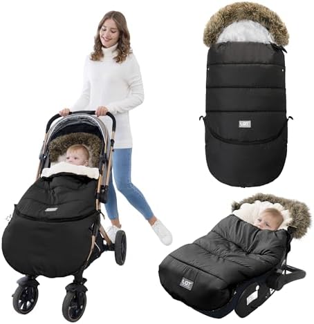 LAT Baby Warm Bunting Bag Universal,Extended and Removable,Stroller Sleeping Bag Cold Weather,Waterproof Toddler Footmuff(Oval,Black)