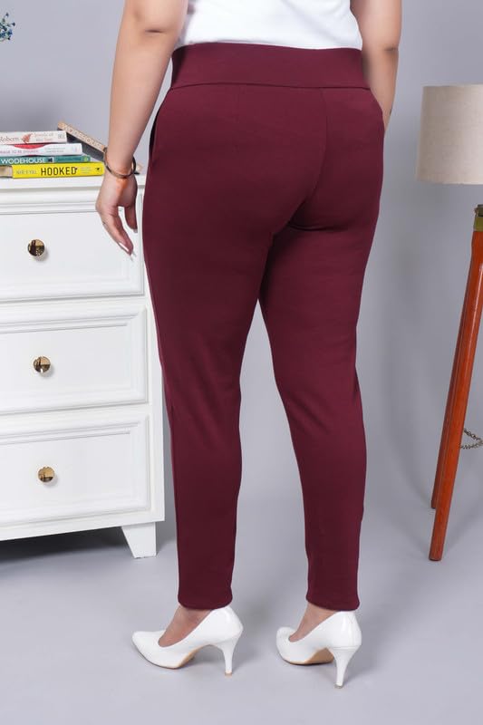 Image of Mlada Women's Solid Cotton Lycra High Waist Ankle Length Tummy Tucker Jeggings Trouser with 2 Side Pockets | Office Wear Summer Pants | Regular Fit, Stretchable, Comfortable & Stylish Everyday Bottoms