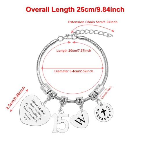 Image of 15th Birthday Gifts Bracelet Initial Gifts for Girls Christian Bracelet Happy 15th Birthday Gift for Daughter Granddaughter Son Letter A-Z Gift Bible Verse Gifts Inspirational Gift for Niece Friends