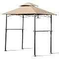 Tangkula 8' x 5' Grill Gazebo, Outdoor Patio Barbecue Gazebo Shelter with LED Lights, 2-Tier Canopy Top Cover Grill Gazebo with Sturdy Steel Frame, Ideal for Gatherings, Parties (Khaki)